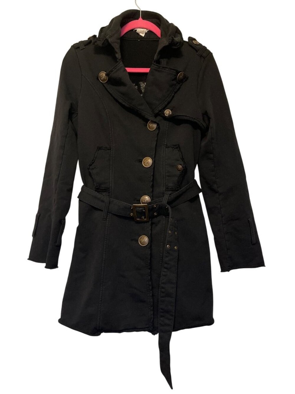 Murmur Black Long Jacket W/ Dragon Embroidery & Rhinestones Distressed Edges